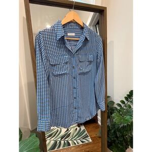 EQUIPMENT FEMME Blue Silk Geometric Preppy Long Sleeve Button Up Shirt Size S/P